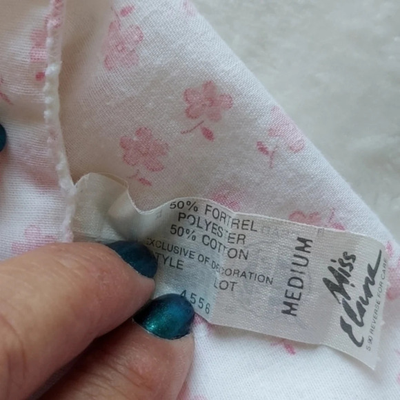 Vintage  Miss Elaine Pink White House Coat Robe Smocked Neck and CuffsVintage  M - Picture 5 of 16